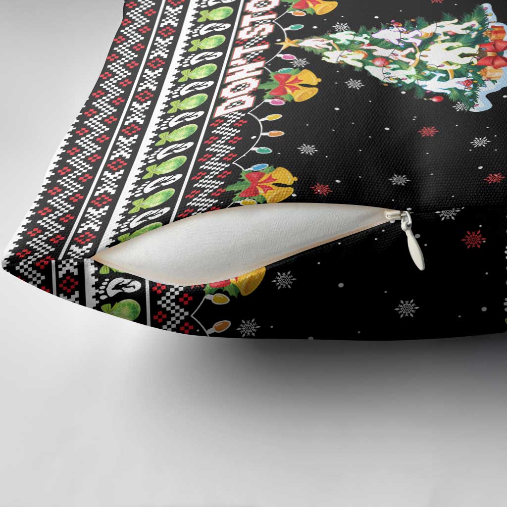 Christmas Unicorn Pillow Cover with Don't Stop Believin Quote Tree Lights and Festive - Wonder Print Shop