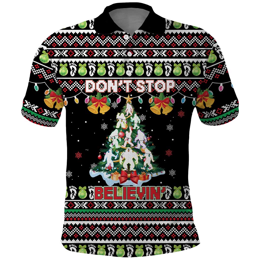 Christmas Unicorn Polo Shirt with Don't Stop Believin Quote Tree Lights and Festive - Wonder Print Shop