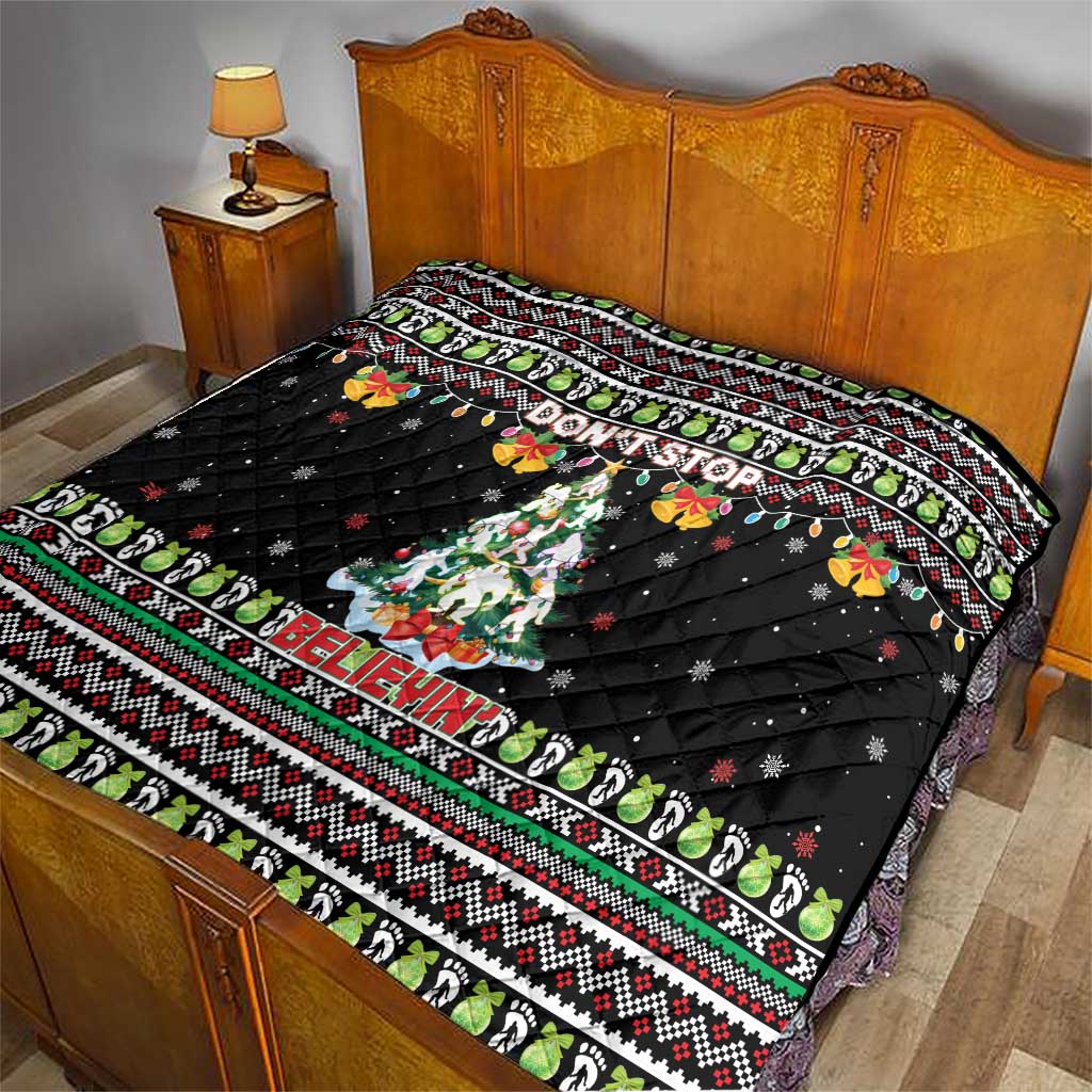 Christmas Unicorn Quilt with Don't Stop Believin Quote Tree Lights and Festive - Wonder Print Shop