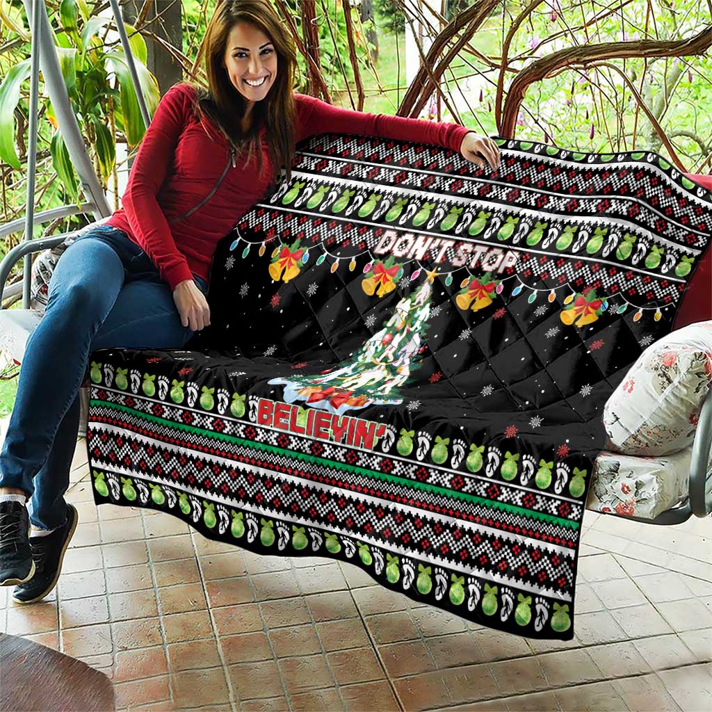 Christmas Unicorn Quilt with Don't Stop Believin Quote Tree Lights and Festive - Wonder Print Shop