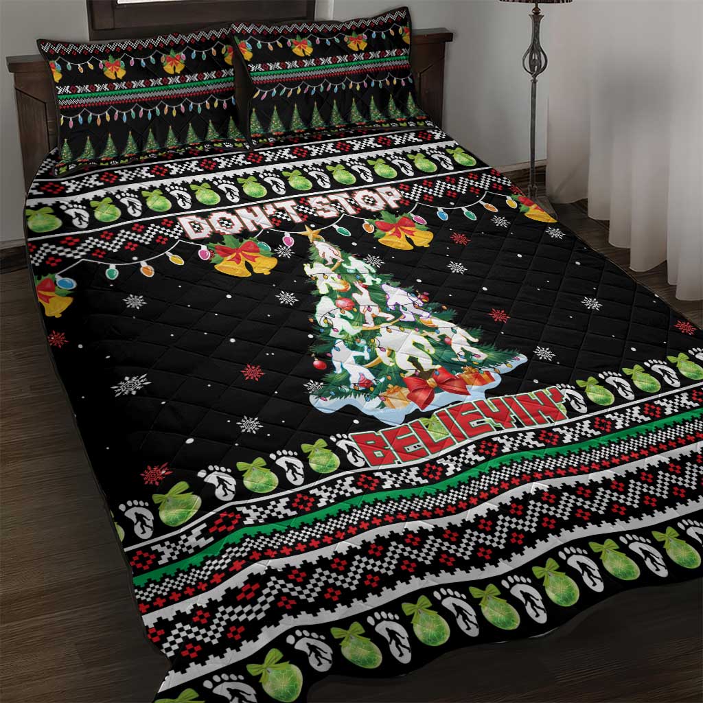 Christmas Unicorn Quilt Bed Set with Don't Stop Believin Quote Tree Lights and Festive - Wonder Print Shop