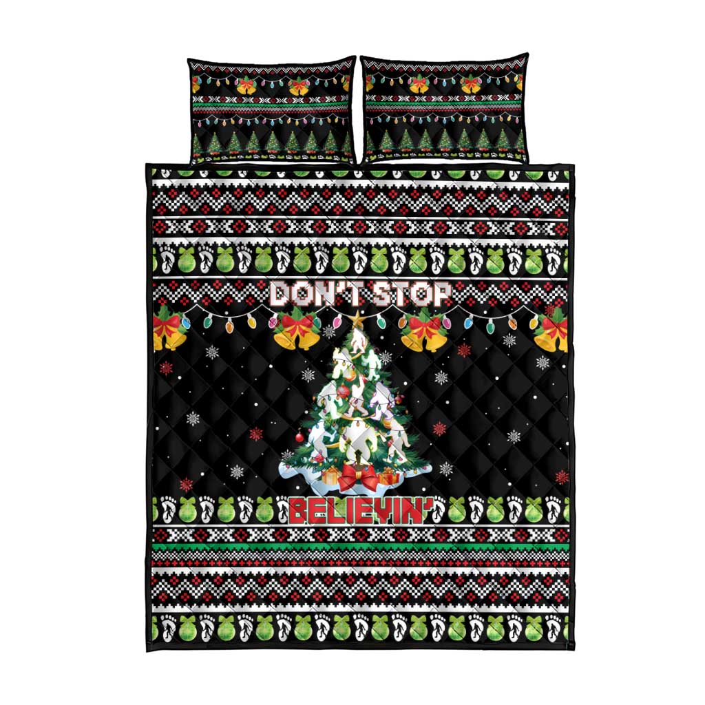 Christmas Unicorn Quilt Bed Set with Don't Stop Believin Quote Tree Lights and Festive - Wonder Print Shop