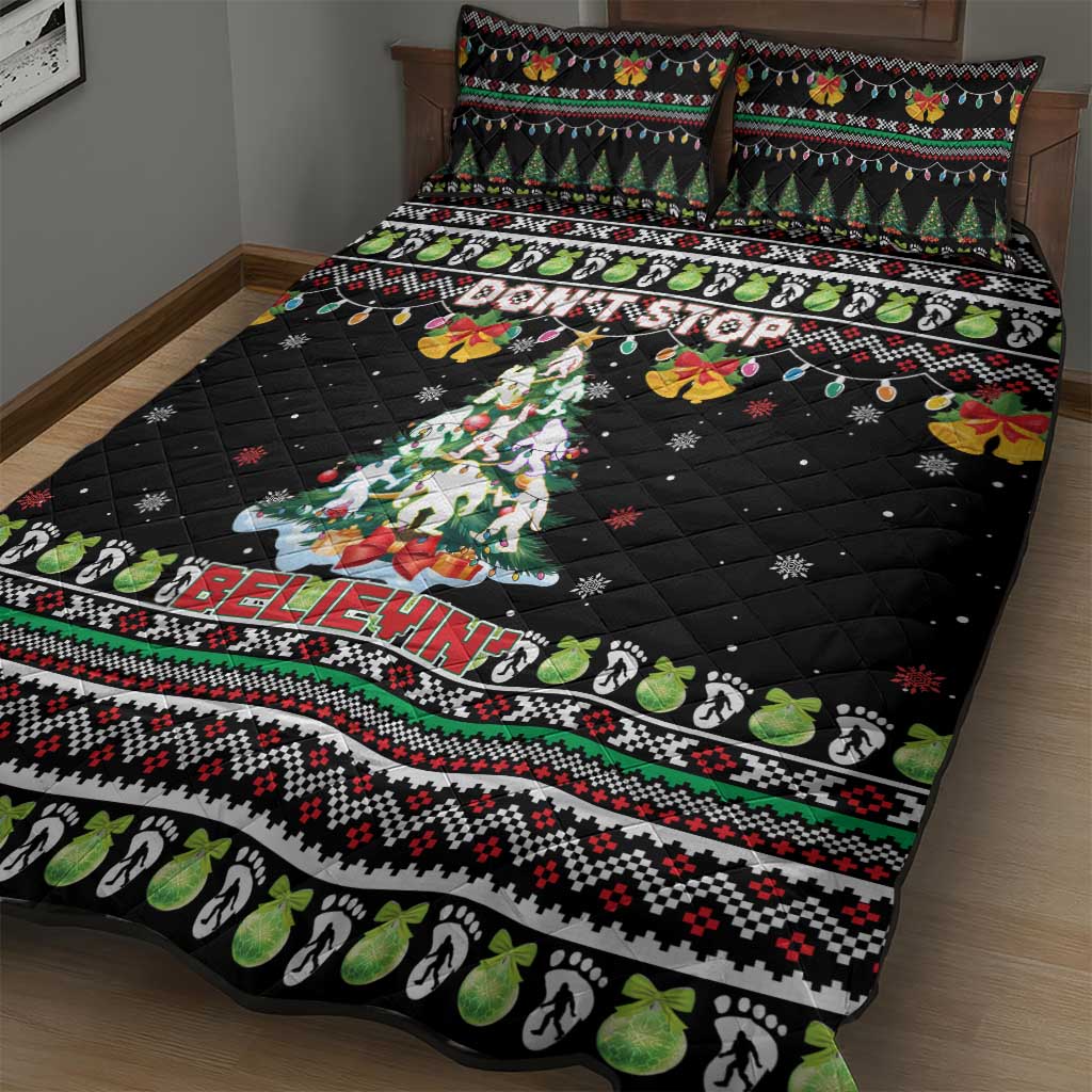 Christmas Unicorn Quilt Bed Set with Don't Stop Believin Quote Tree Lights and Festive - Wonder Print Shop