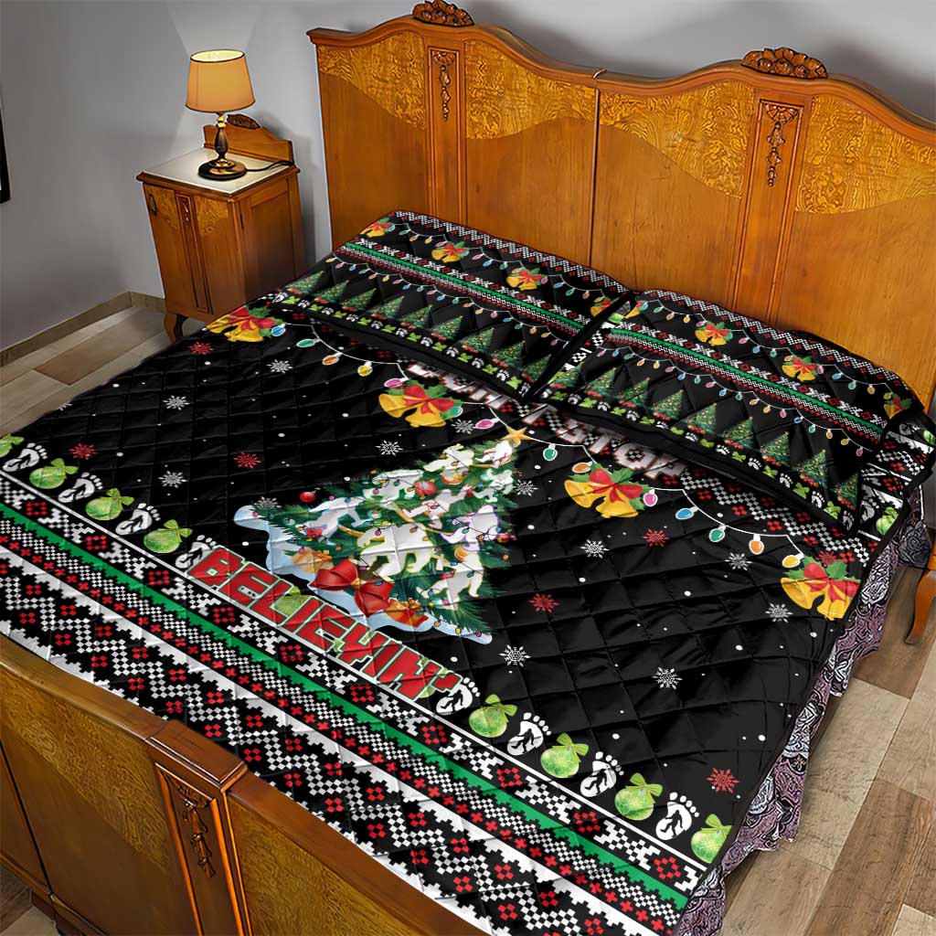 Christmas Unicorn Quilt Bed Set with Don't Stop Believin Quote Tree Lights and Festive - Wonder Print Shop