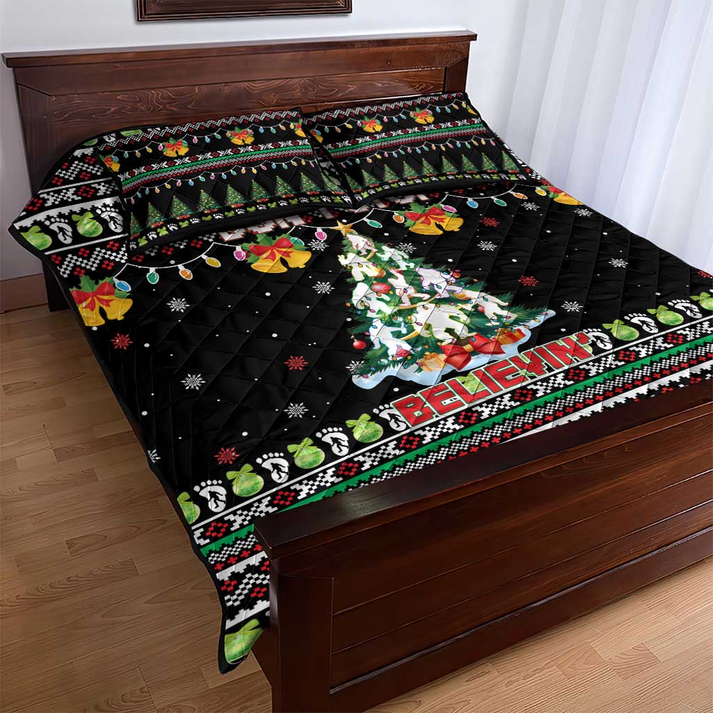 Christmas Unicorn Quilt Bed Set with Don't Stop Believin Quote Tree Lights and Festive - Wonder Print Shop