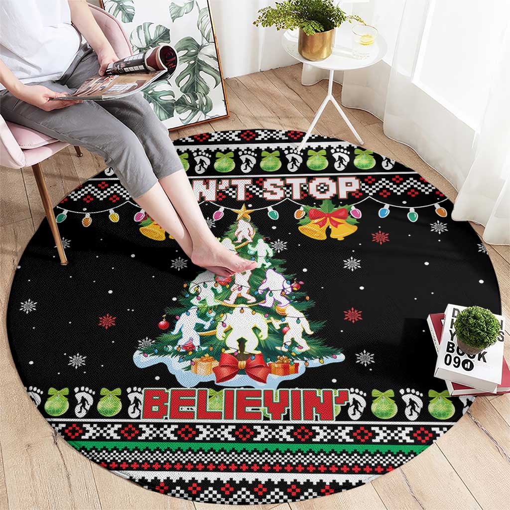 Christmas Unicorn Round Carpet with Don't Stop Believin Quote Tree Lights and Festive - Wonder Print Shop