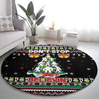 Christmas Unicorn Round Carpet with Don't Stop Believin Quote Tree Lights and Festive - Wonder Print Shop