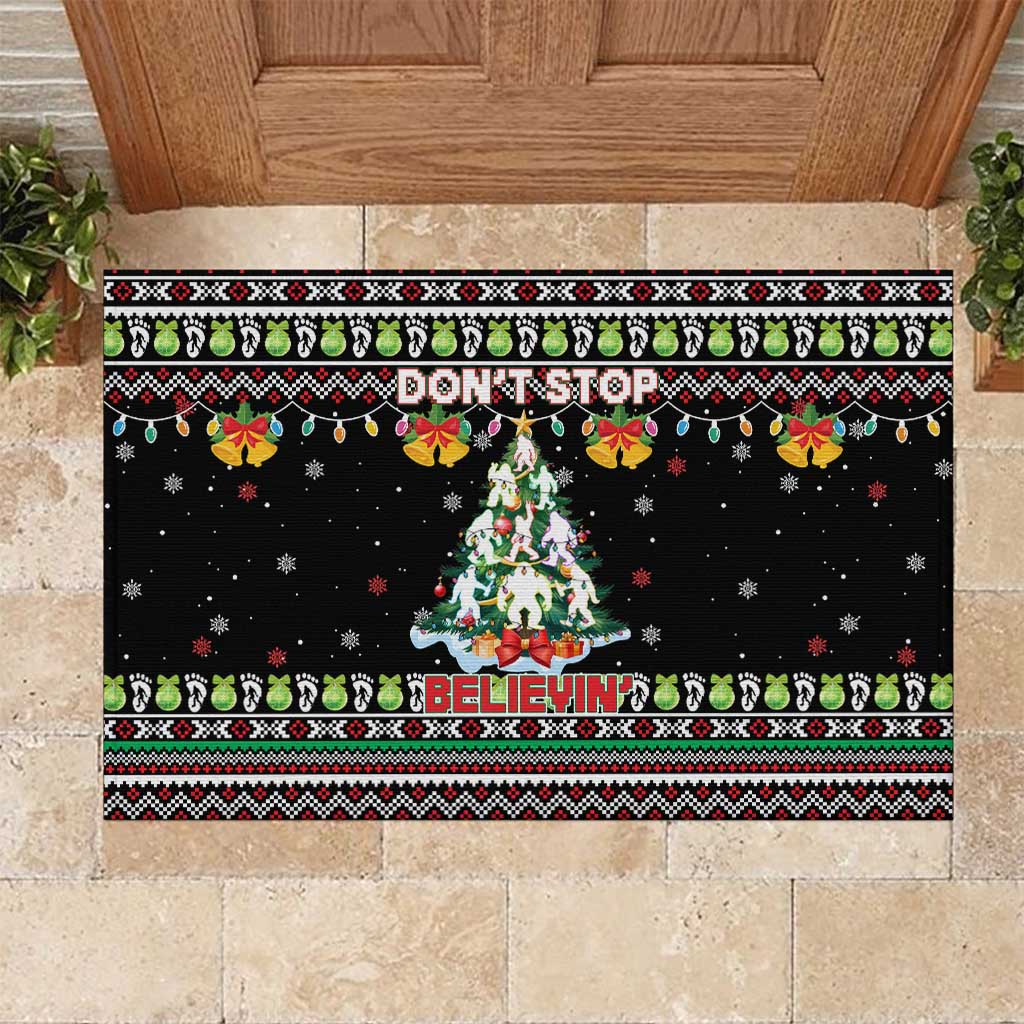 Christmas Unicorn Rubber Doormat with Don't Stop Believin Quote Tree Lights and Festive - Wonder Print Shop