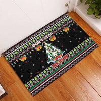 Christmas Unicorn Rubber Doormat with Don't Stop Believin Quote Tree Lights and Festive - Wonder Print Shop