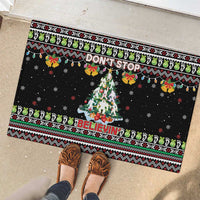 Christmas Unicorn Rubber Doormat with Don't Stop Believin Quote Tree Lights and Festive - Wonder Print Shop