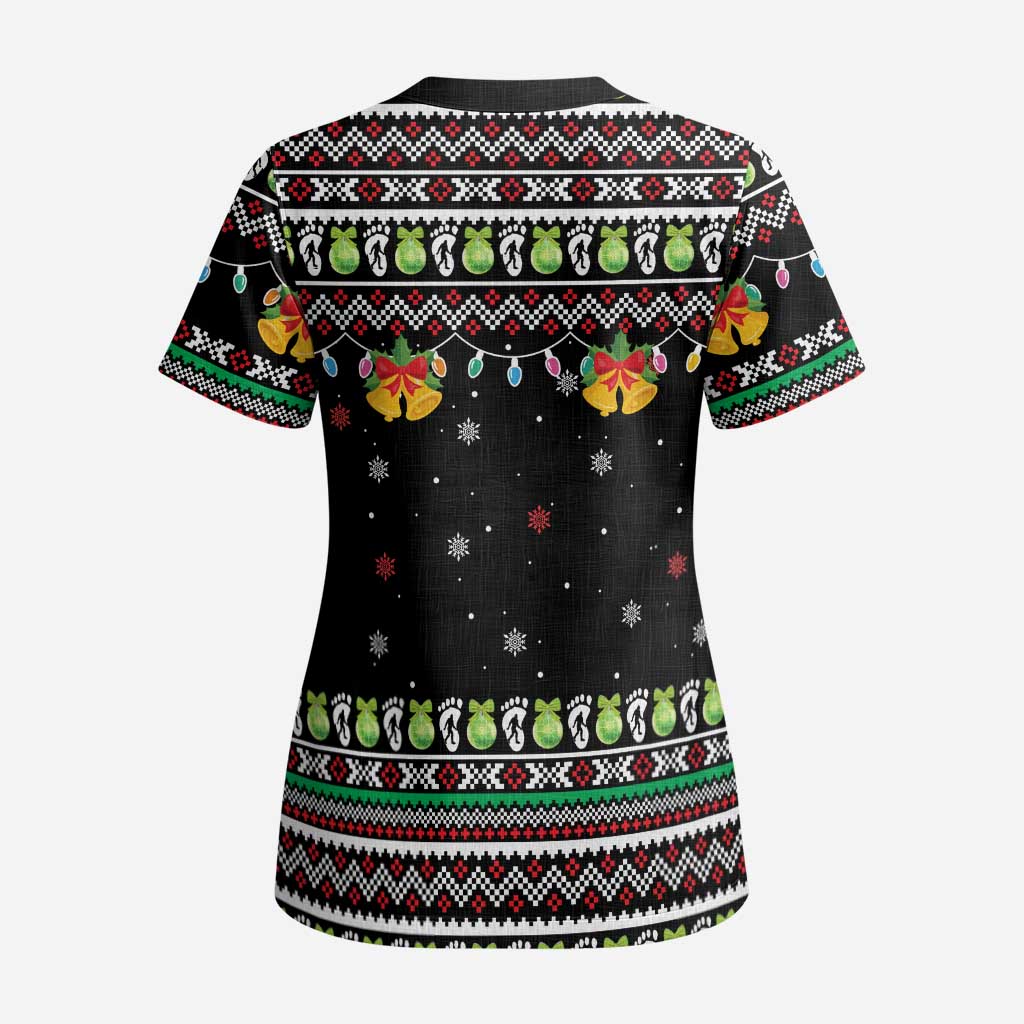 Christmas Unicorn Scrub Top with Don't Stop Believin Quote Tree Lights and Festive - Wonder Print Shop