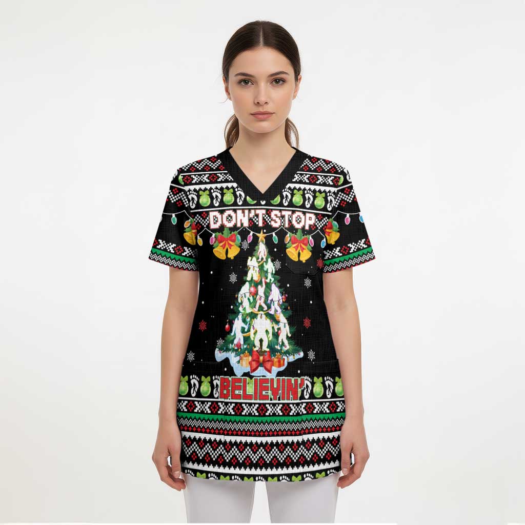 Christmas Unicorn Scrub Top with Don't Stop Believin Quote Tree Lights and Festive - Wonder Print Shop