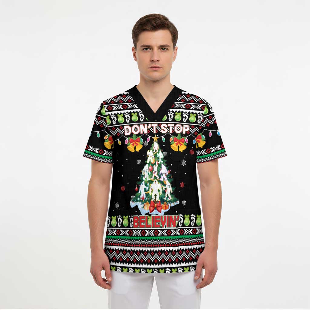 Christmas Unicorn Scrub Top with Don't Stop Believin Quote Tree Lights and Festive - Wonder Print Shop
