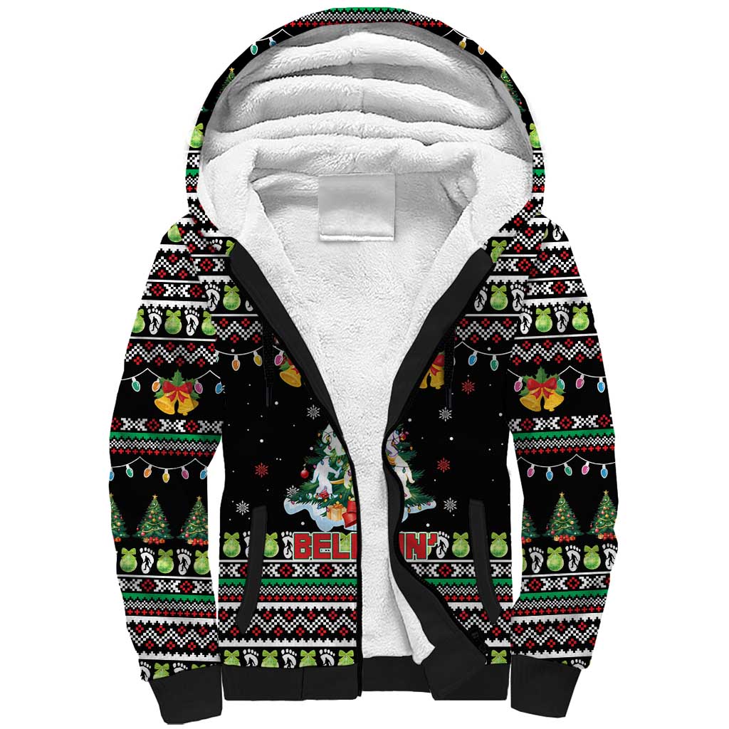 Christmas Unicorn Sherpa Hoodie with Don't Stop Believin Quote Tree Lights and Festive - Wonder Print Shop