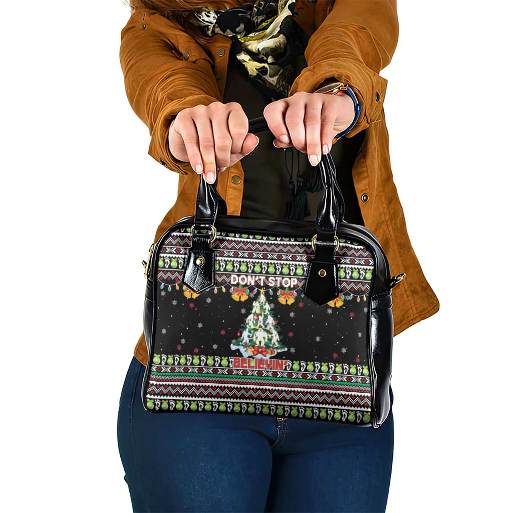 Christmas Unicorn Shoulder Handbag with Don't Stop Believin Quote Tree Lights and Festive - Wonder Print Shop