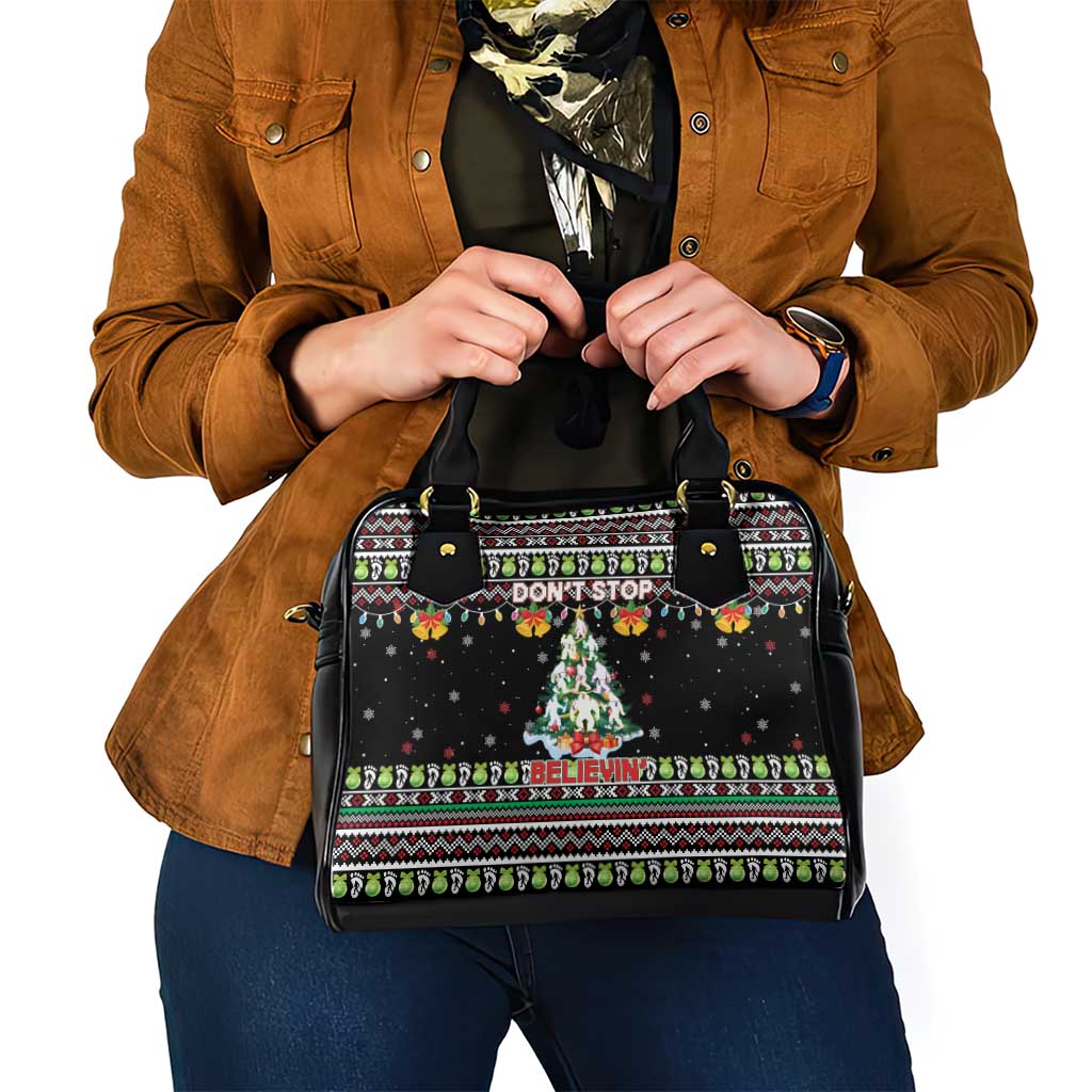 Christmas Unicorn Shoulder Handbag with Don't Stop Believin Quote Tree Lights and Festive - Wonder Print Shop