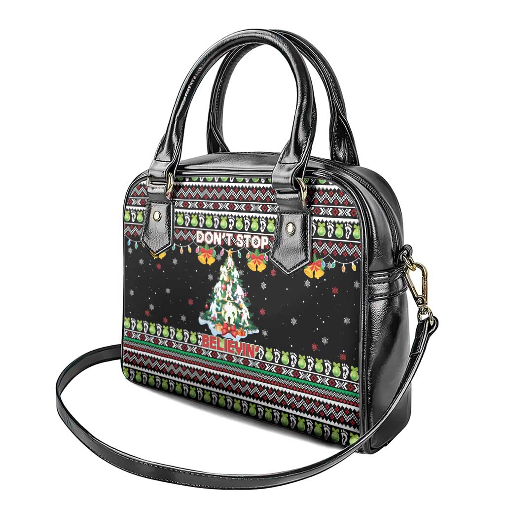 Christmas Unicorn Shoulder Handbag with Don't Stop Believin Quote Tree Lights and Festive - Wonder Print Shop