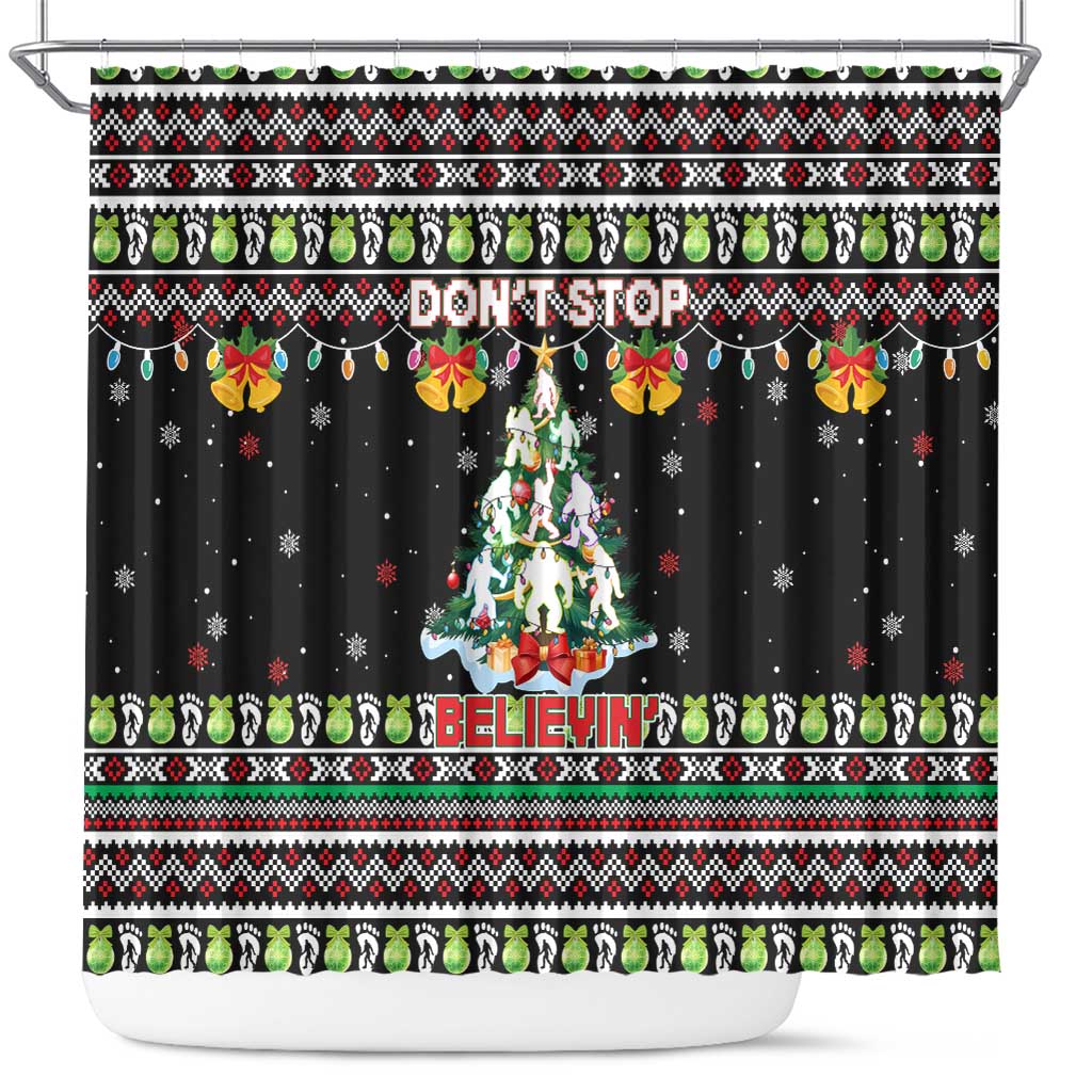 Christmas Unicorn Shower Curtain with Don't Stop Believin Quote Tree Lights and Festive - Wonder Print Shop
