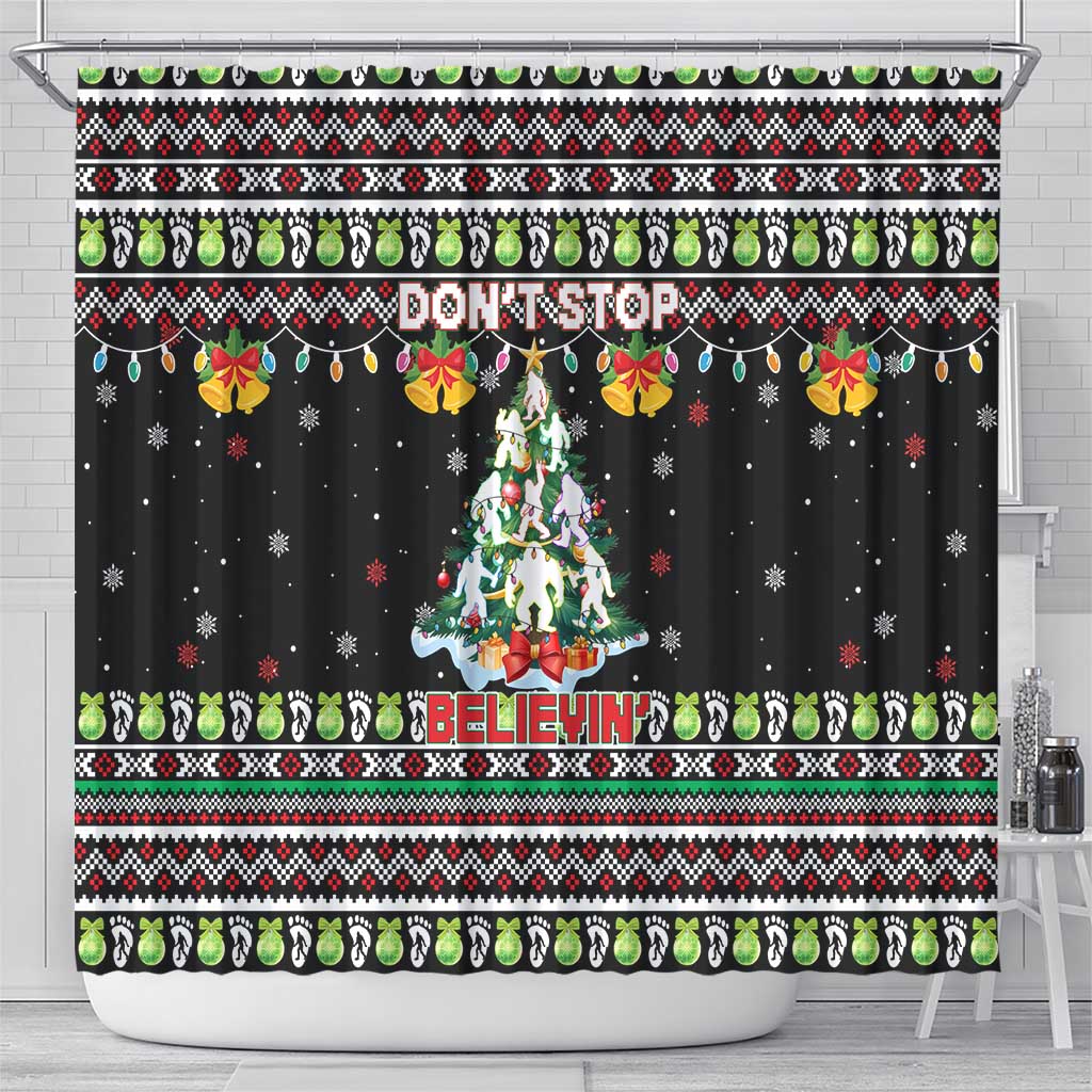 Christmas Unicorn Shower Curtain with Don't Stop Believin Quote Tree Lights and Festive - Wonder Print Shop