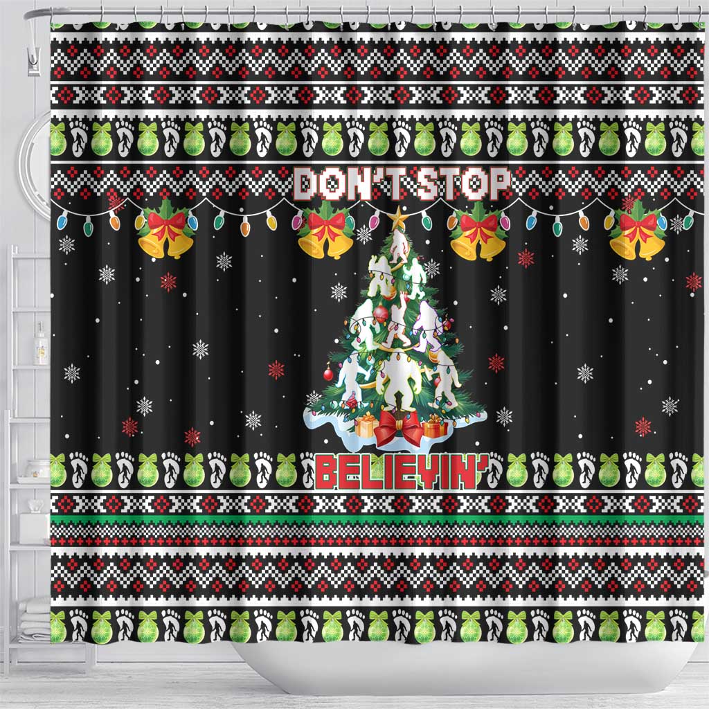 Christmas Unicorn Shower Curtain with Don't Stop Believin Quote Tree Lights and Festive - Wonder Print Shop