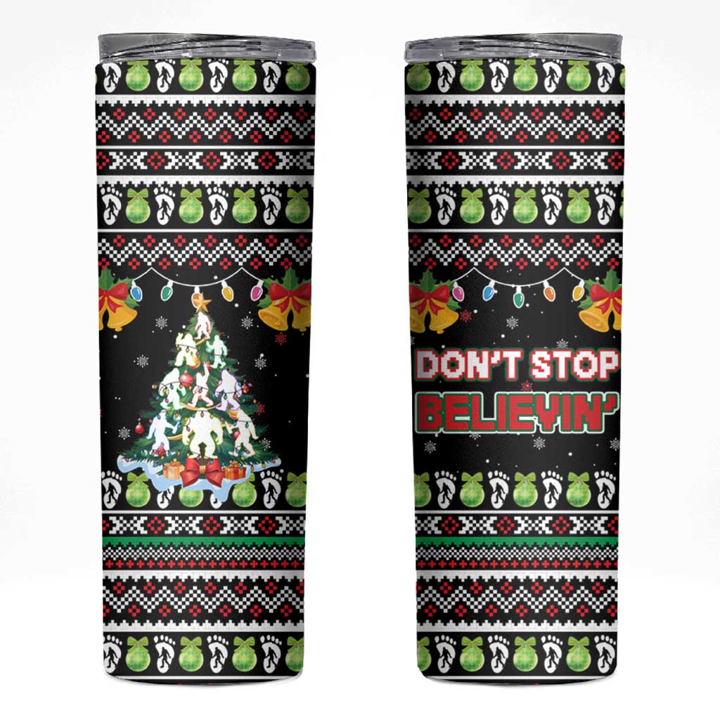 Christmas Unicorn Skinny Tumbler with Don't Stop Believin Quote Tree Lights and Festive - Wonder Print Shop