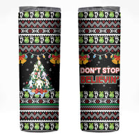 Christmas Unicorn Skinny Tumbler with Don't Stop Believin Quote Tree Lights and Festive - Wonder Print Shop
