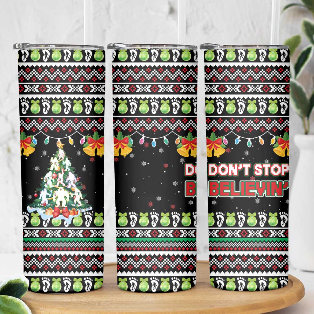 Christmas Unicorn Skinny Tumbler with Don't Stop Believin Quote Tree Lights and Festive - Wonder Print Shop
