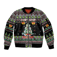 Christmas Unicorn Sleeve Zip Bomber Jacket with Don't Stop Believin Quote Tree Lights and Festive - Wonder Print Shop