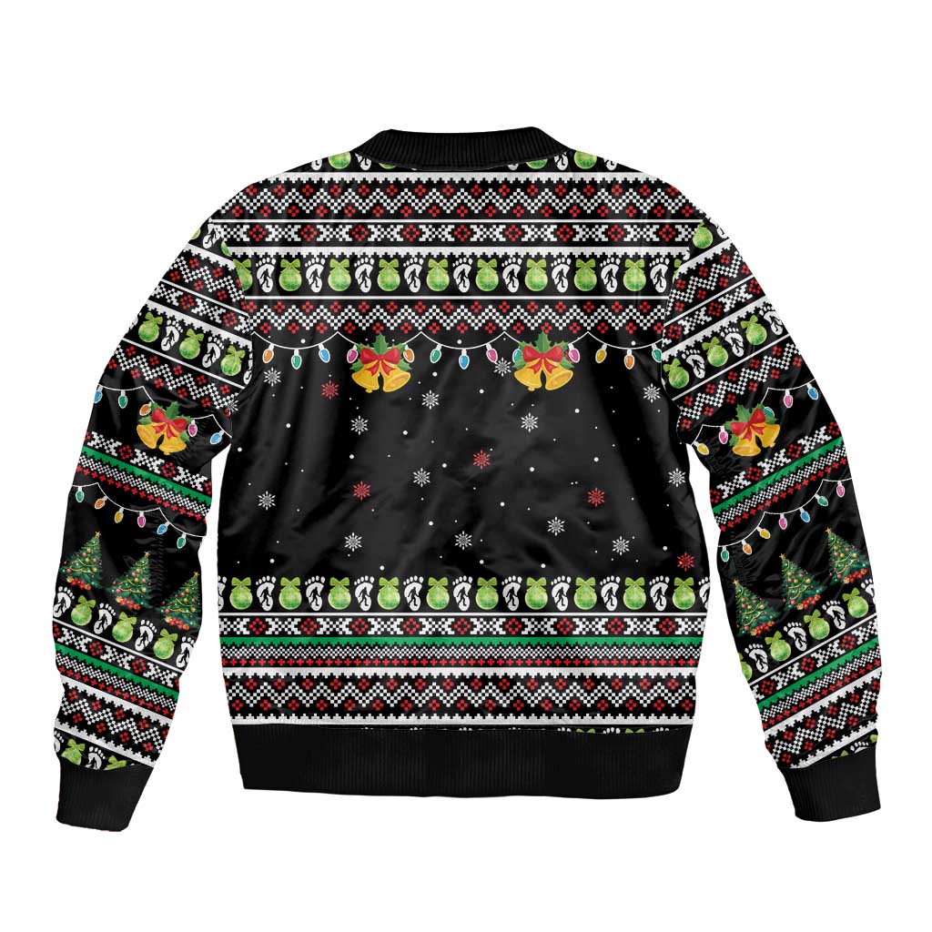 Christmas Unicorn Sleeve Zip Bomber Jacket with Don't Stop Believin Quote Tree Lights and Festive - Wonder Print Shop