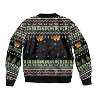 Christmas Unicorn Sleeve Zip Bomber Jacket with Don't Stop Believin Quote Tree Lights and Festive - Wonder Print Shop