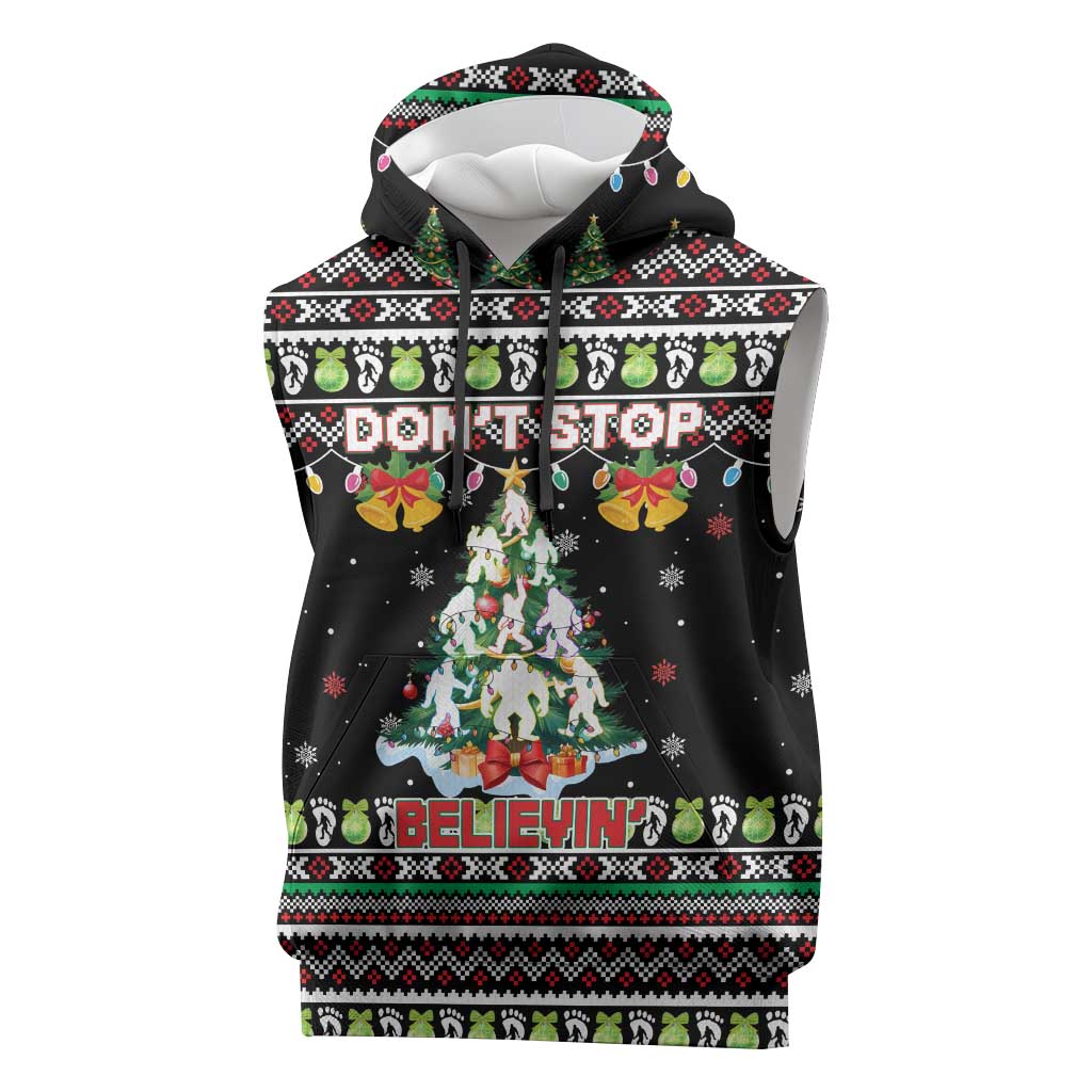 Christmas Unicorn Sleeveless Hoodie with Don't Stop Believin Quote Tree Lights and Festive - Wonder Print Shop