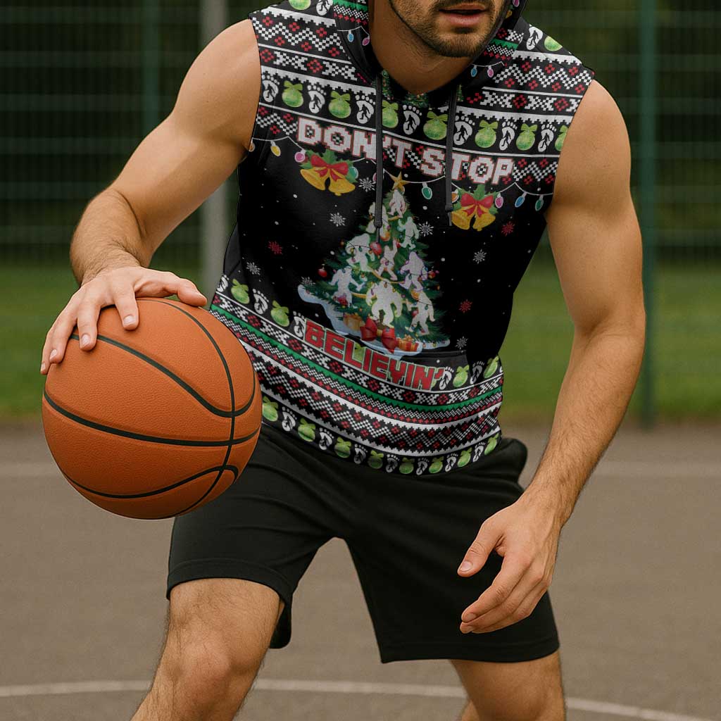 Christmas Unicorn Sleeveless Hoodie with Don't Stop Believin Quote Tree Lights and Festive - Wonder Print Shop