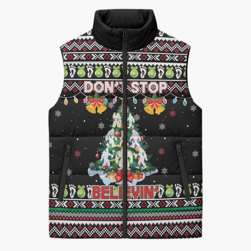 Christmas Unicorn Sleeveless Puffer Jacket with Don't Stop Believin Quote Tree Lights and Festive - Wonder Print Shop