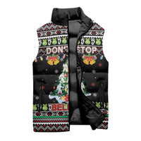 Christmas Unicorn Sleeveless Puffer Jacket with Don't Stop Believin Quote Tree Lights and Festive - Wonder Print Shop