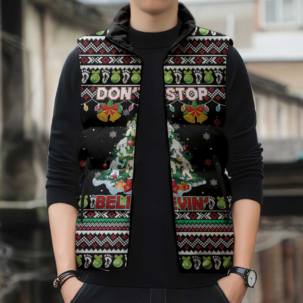 Christmas Unicorn Sleeveless Puffer Jacket with Don't Stop Believin Quote Tree Lights and Festive - Wonder Print Shop