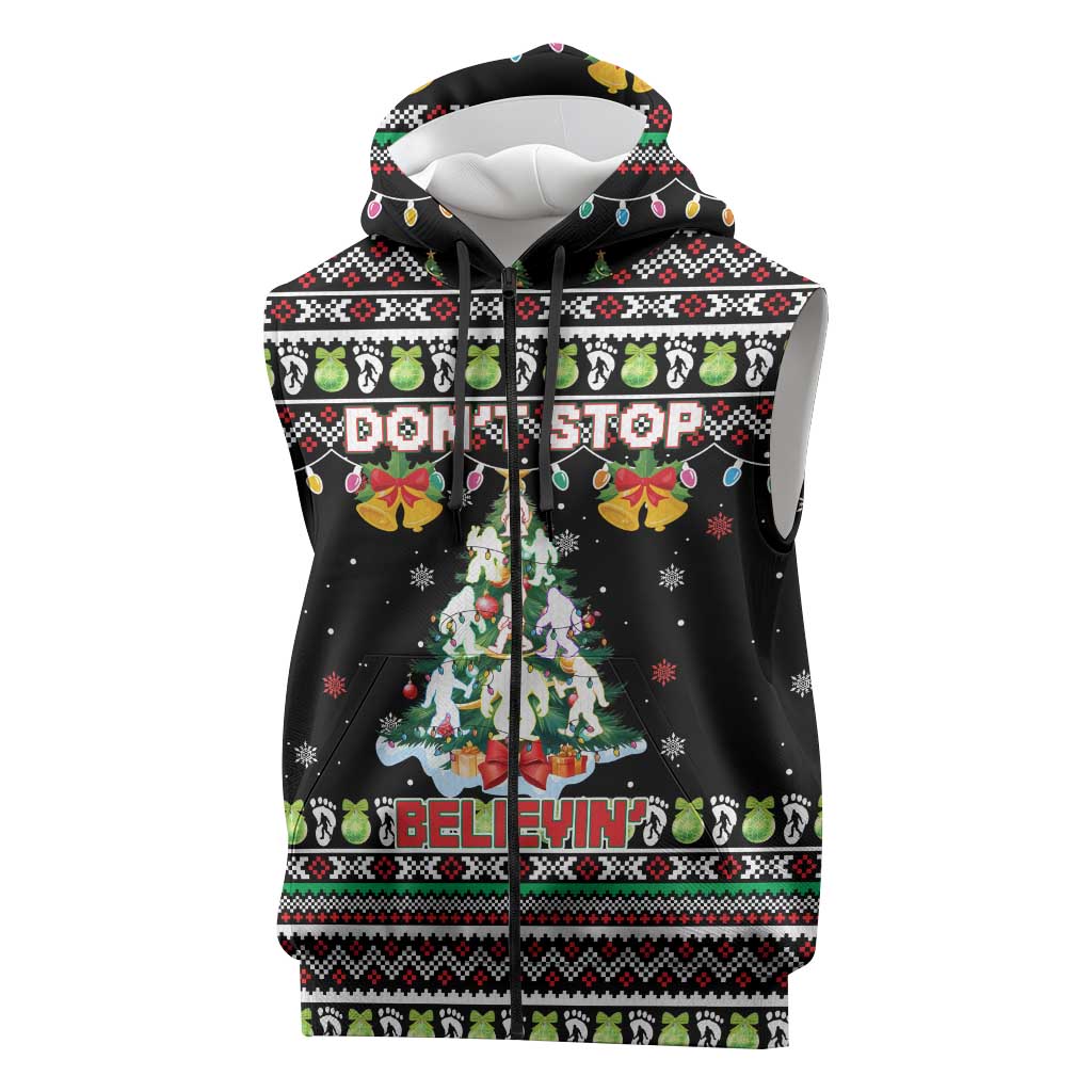 Christmas Unicorn Sleeveless Zip Hoodie with Don't Stop Believin Quote Tree Lights and Festive - Wonder Print Shop