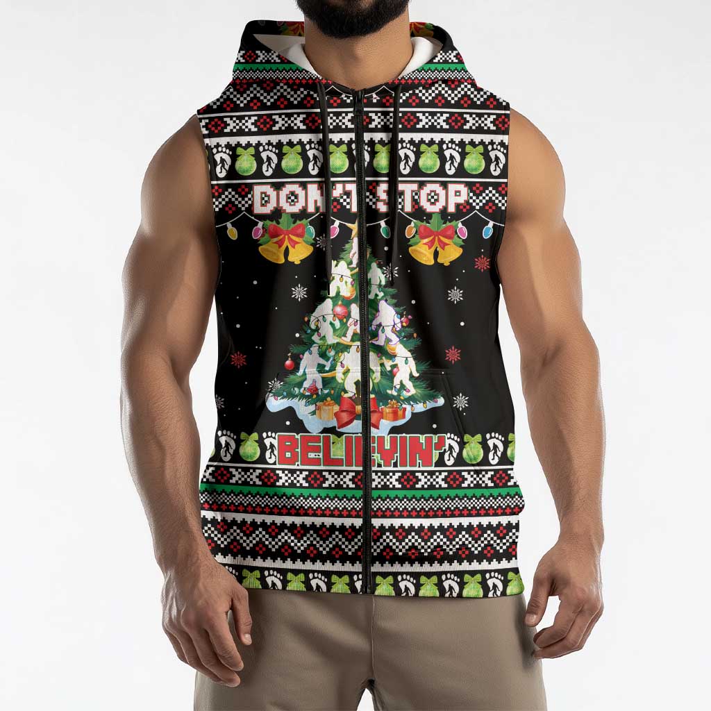 Christmas Unicorn Sleeveless Zip Hoodie with Don't Stop Believin Quote Tree Lights and Festive - Wonder Print Shop
