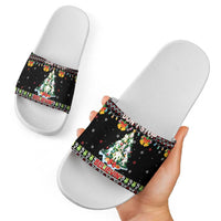Christmas Unicorn Slide Sandals with Don't Stop Believin Quote Tree Lights and Festive - Wonder Print Shop