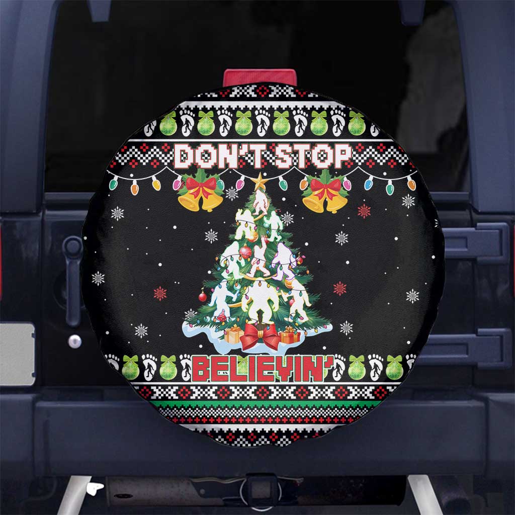 Christmas Unicorn Spare Tire Cover with Don't Stop Believin Quote Tree Lights and Festive - Wonder Print Shop