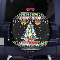 Christmas Unicorn Spare Tire Cover with Don't Stop Believin Quote Tree Lights and Festive - Wonder Print Shop