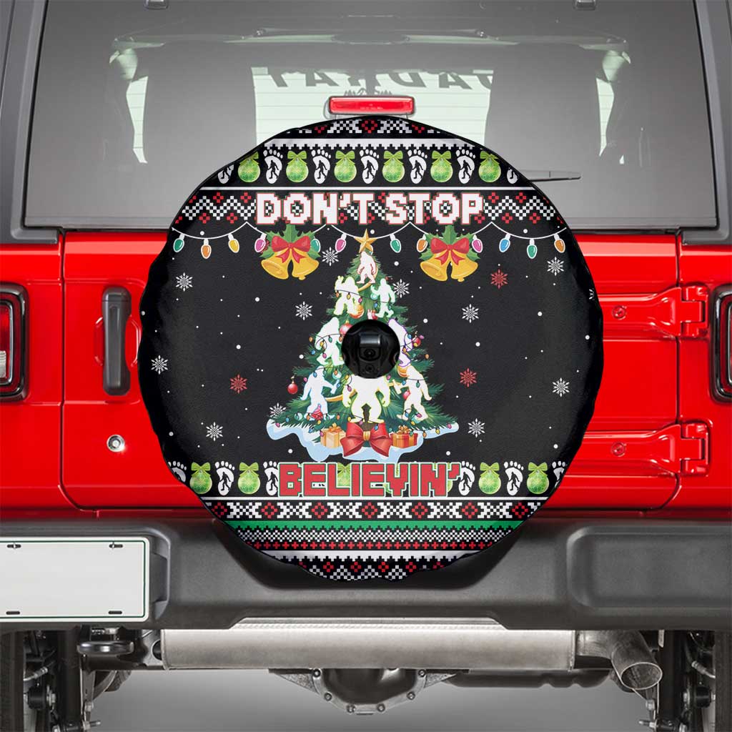 Christmas Unicorn Spare Tire Cover with Don't Stop Believin Quote Tree Lights and Festive - Wonder Print Shop