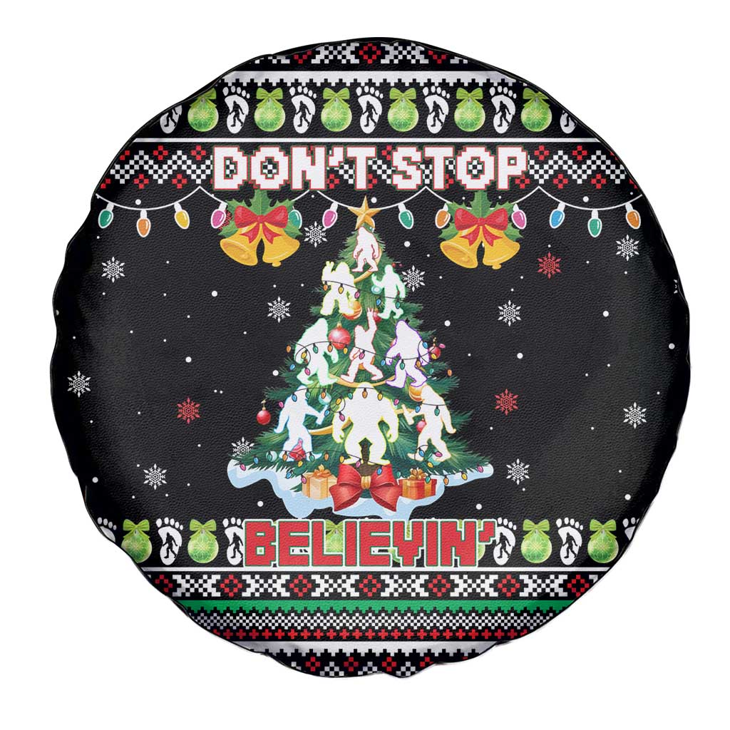 Christmas Unicorn Spare Tire Cover with Don't Stop Believin Quote Tree Lights and Festive - Wonder Print Shop