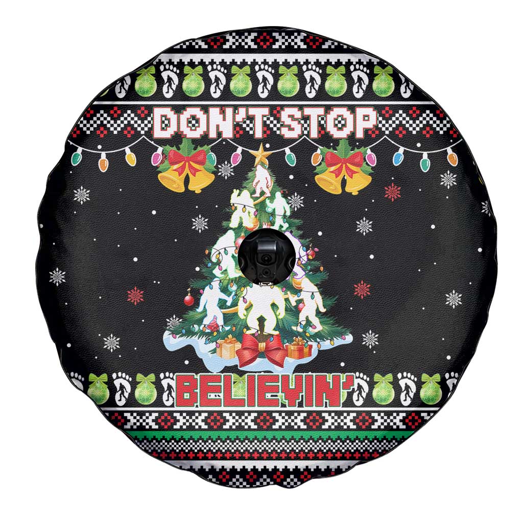 Christmas Unicorn Spare Tire Cover with Don't Stop Believin Quote Tree Lights and Festive - Wonder Print Shop