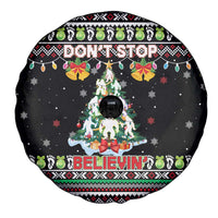 Christmas Unicorn Spare Tire Cover with Don't Stop Believin Quote Tree Lights and Festive - Wonder Print Shop