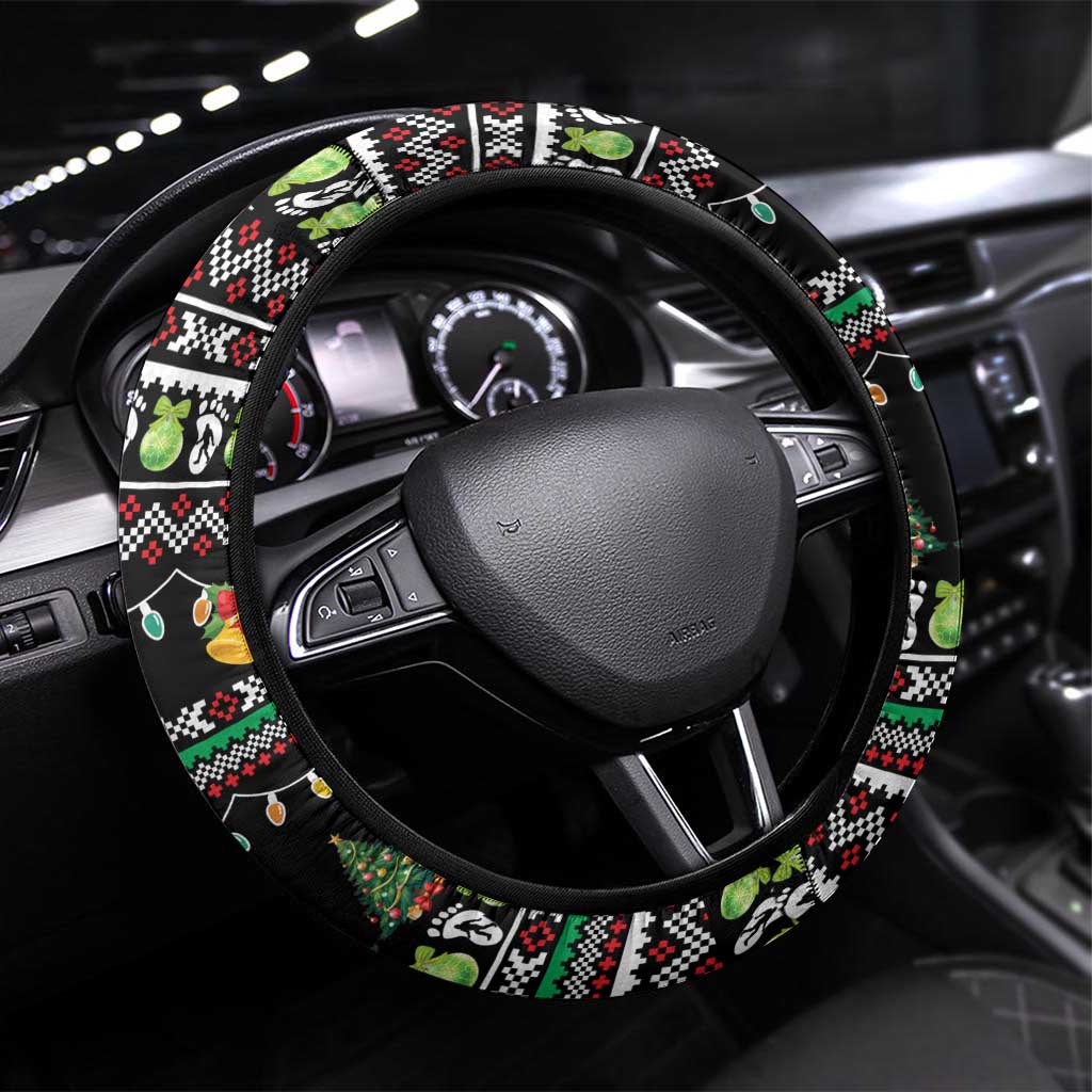 Christmas Unicorn Steering Wheel Cover with Don't Stop Believin Quote Tree Lights and Festive - Wonder Print Shop
