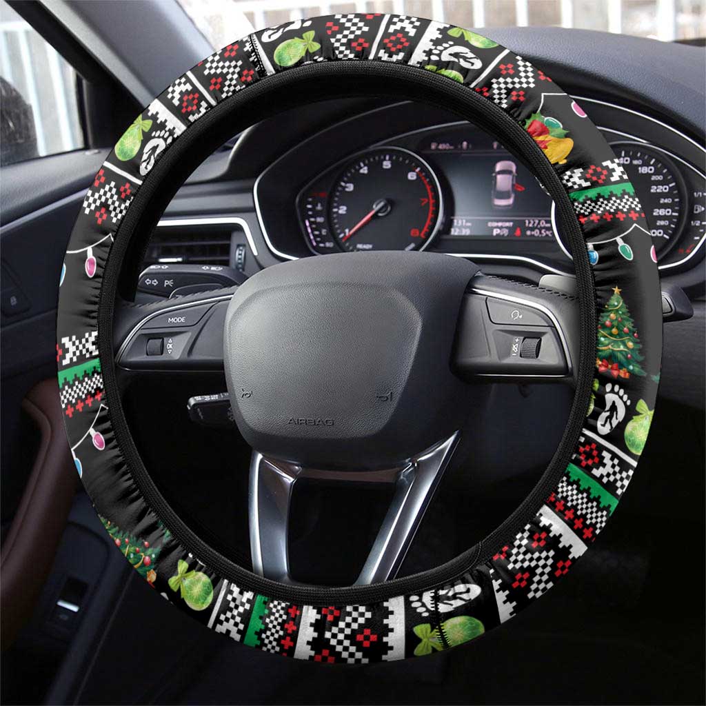 Christmas Unicorn Steering Wheel Cover with Don't Stop Believin Quote Tree Lights and Festive - Wonder Print Shop