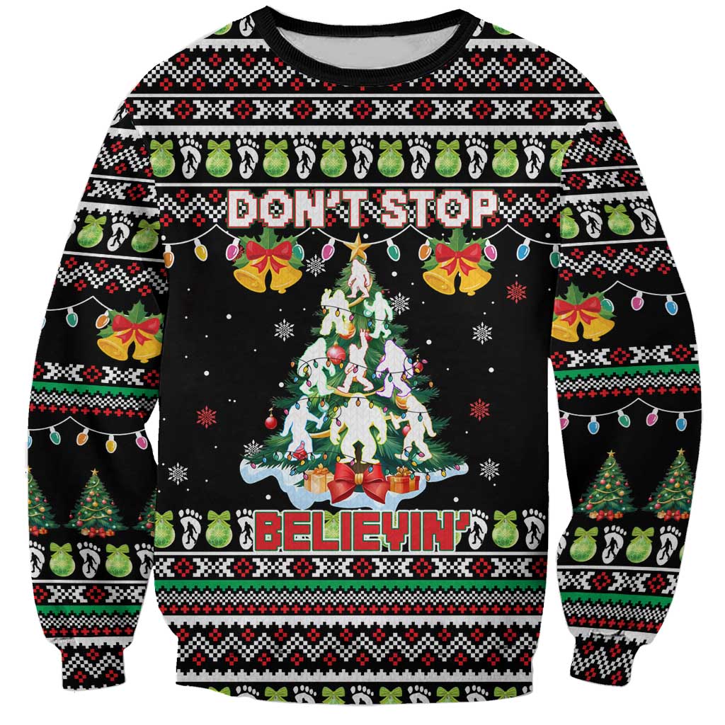 Christmas Unicorn Sweatshirt with Don't Stop Believin Quote Tree Lights and Festive - Wonder Print Shop