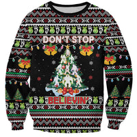 Christmas Unicorn Sweatshirt with Don't Stop Believin Quote Tree Lights and Festive - Wonder Print Shop