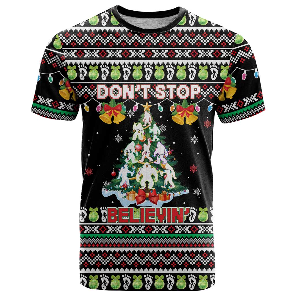Christmas Unicorn T Shirt with Don't Stop Believin Quote Tree Lights and Festive - Wonder Print Shop