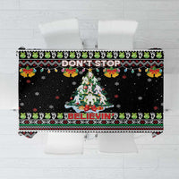 Christmas Unicorn Tablecloth with Don't Stop Believin Quote Tree Lights and Festive - Wonder Print Shop